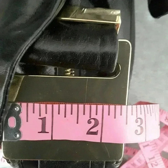 Badgley Mischka hobo shoulder bag black leather with brass hardware - Picture 11 of 12